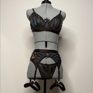 Oh La La Cheri 3PC Lingerie Set Iridescent Chocolate Strappy Sexy